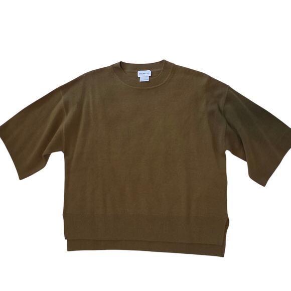 Marella Wool Short Sleeve Sweater Olive Green sz S Crewneck Loose-fit Boxy - Picture 4 of 12